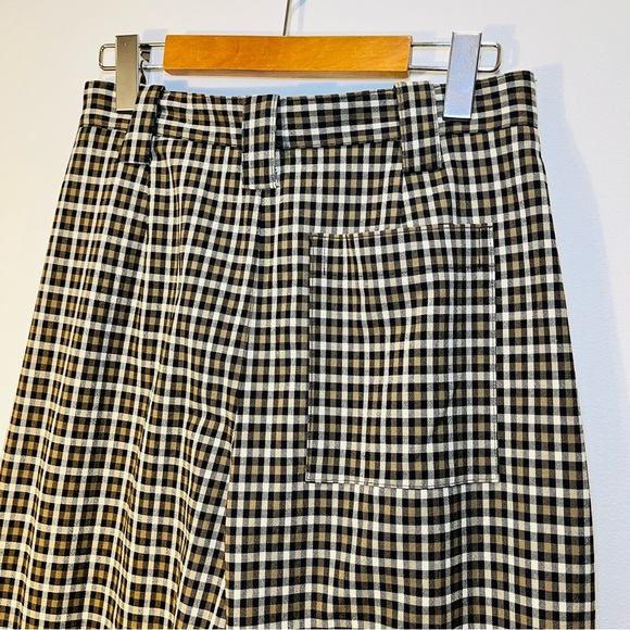 TOPSHOP High Waisted Brown Black Plaid Ankle Trouser Pants | Wide Tapered Leg - Picture 6 of 12